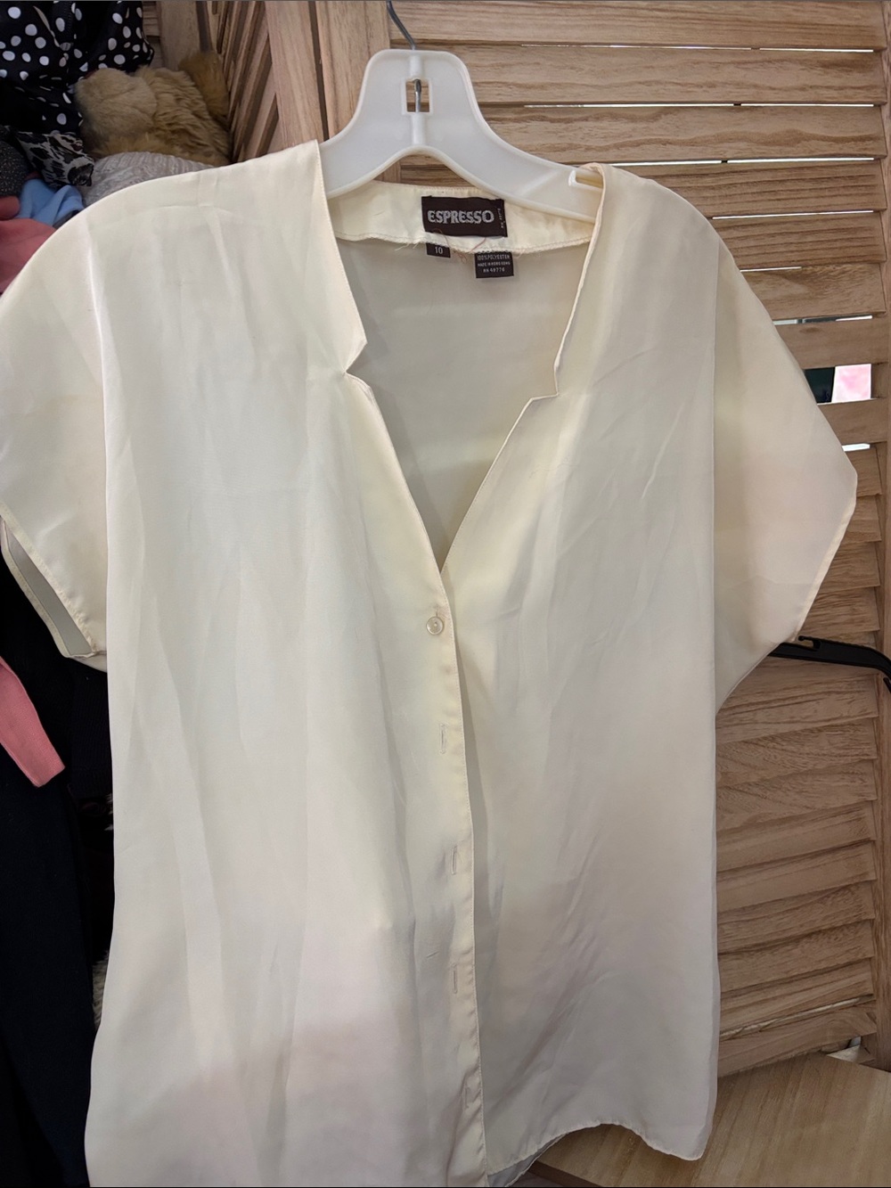 Espresso Cream Short-Sleeve Button-Front Blouse 10